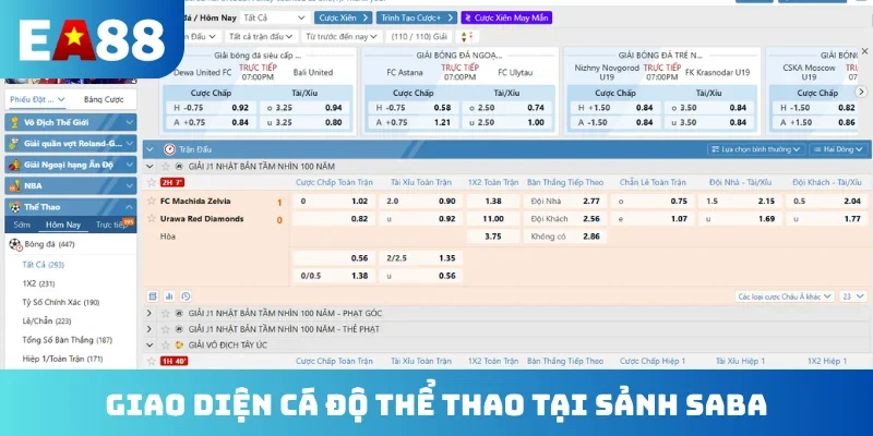 Giao diện cá độ thể thao tại sảnh Saba