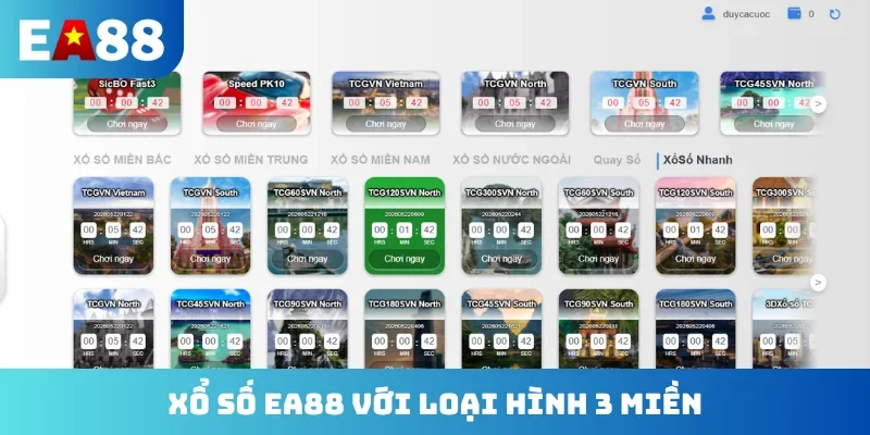 Xổ số EA88 với loại hình 3 miền